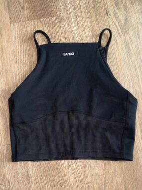 Bandit Black High-Neck Ribbed Crop Tank